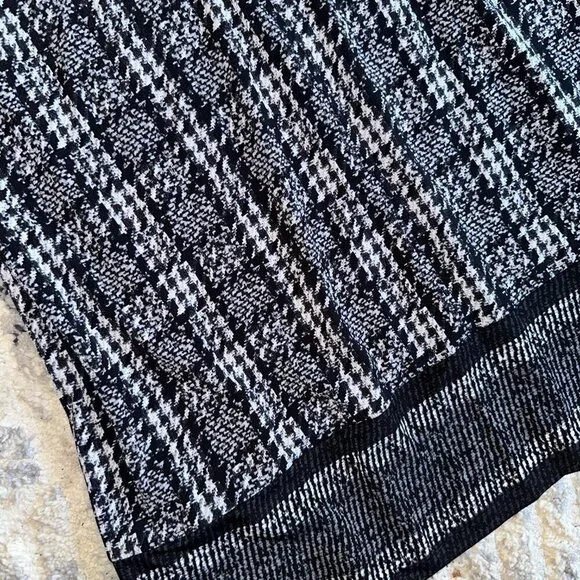 Black White Houndstooth Jacquard Michael Kors Long Sleeve Knee Length Dress L - Picture 5 of 10